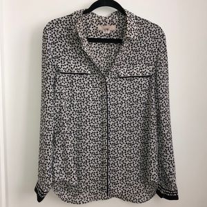 Loft Black/Grey/White Button Down Collared Blouse